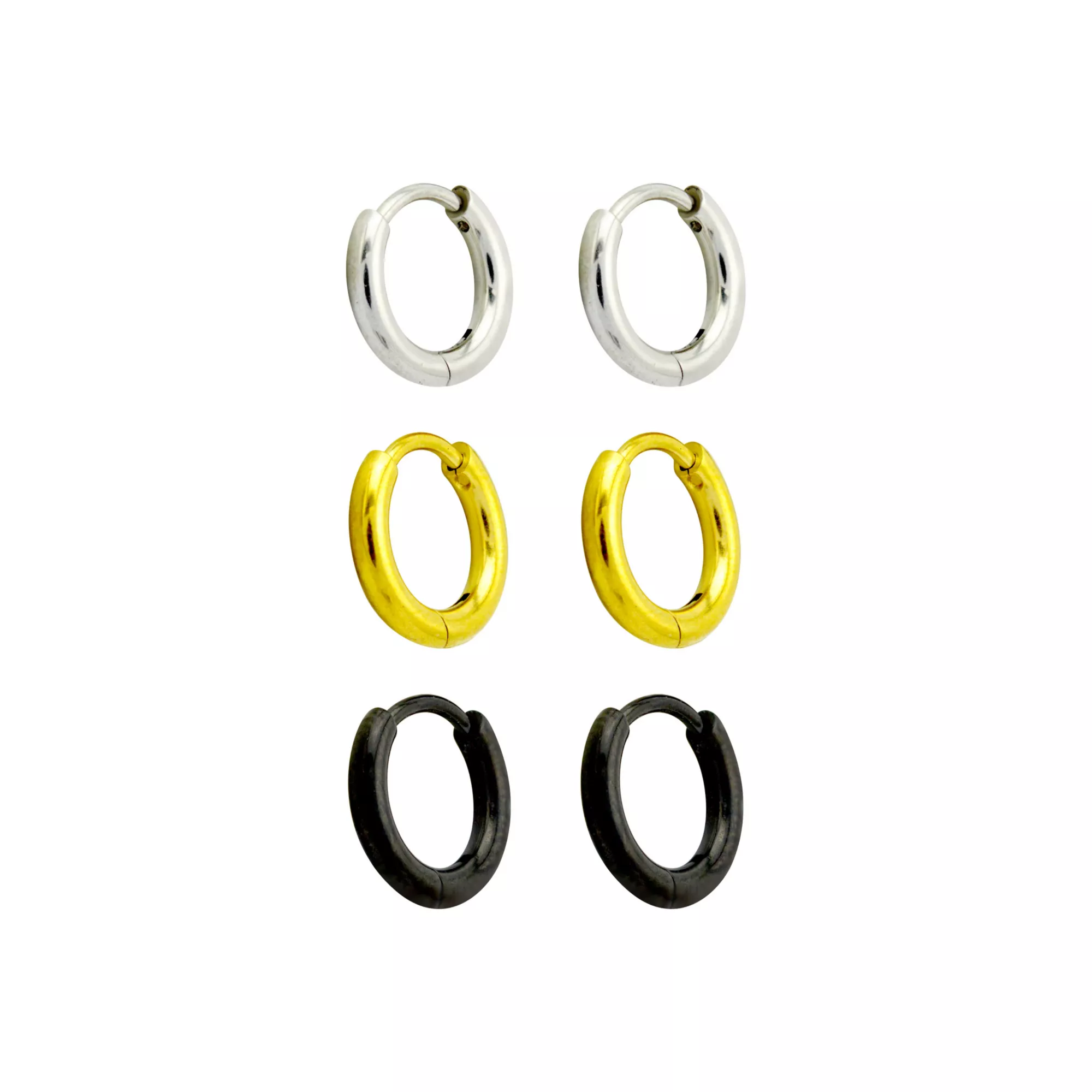 Multi-Pack Silvertone Goldtone Black Huggie Hoop Earrings - 3 Pair