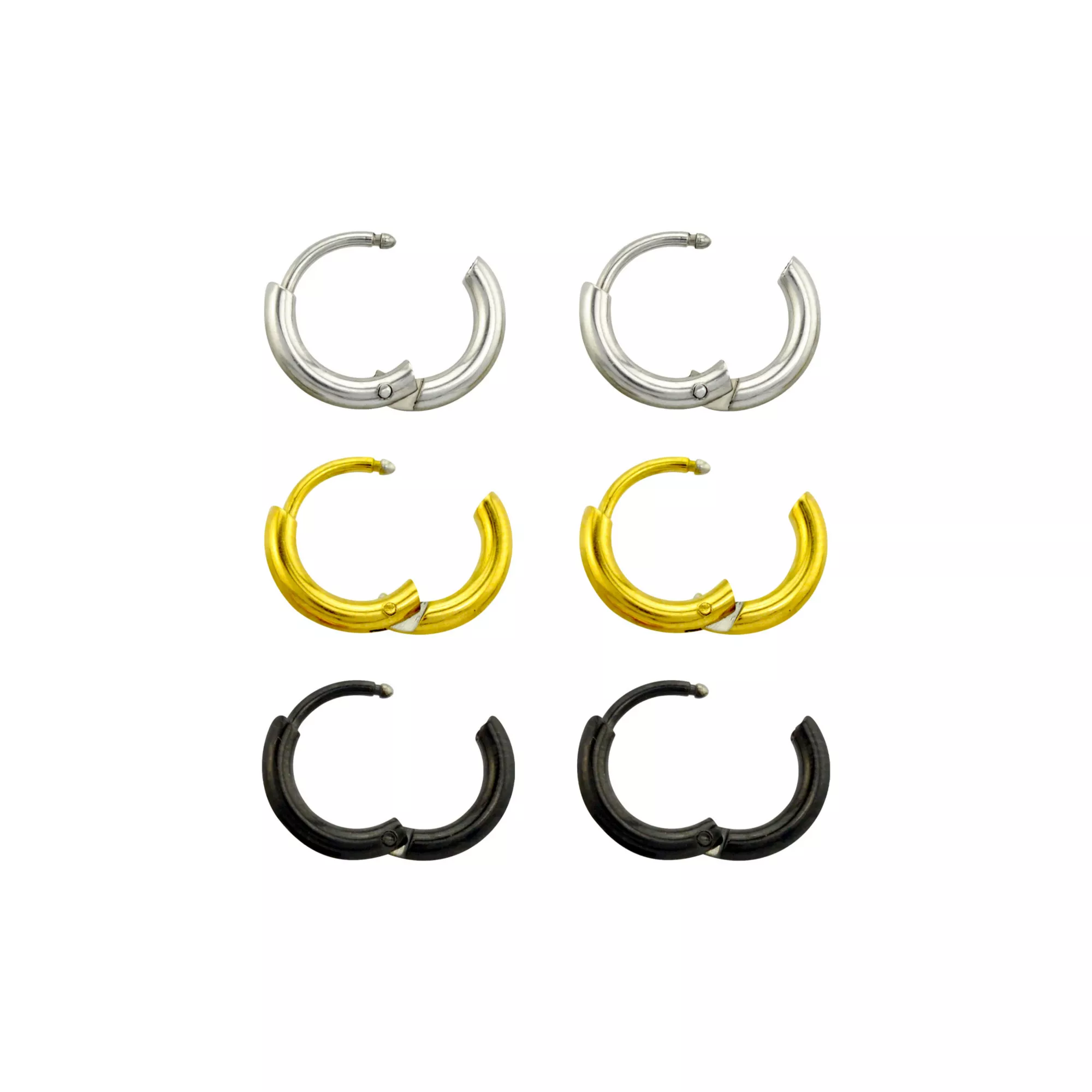 Multi-Pack Silvertone Goldtone Black Huggie Hoop Earrings - 3 Pair at Spencer's