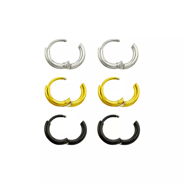 Multi-Pack Silvertone Goldtone Black Huggie Hoop Earrings - 3 Pair at Spencer's