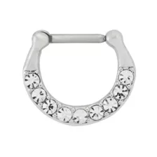 Silver CZ Titanium Clicker Septum Ring - 16 Gauge at Spencer's