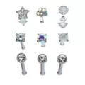 Multi-Pack Multi-Color CZ Mushroom and Star Bone Nose Rings 9 Pack - 20 Gauge at Spencer's