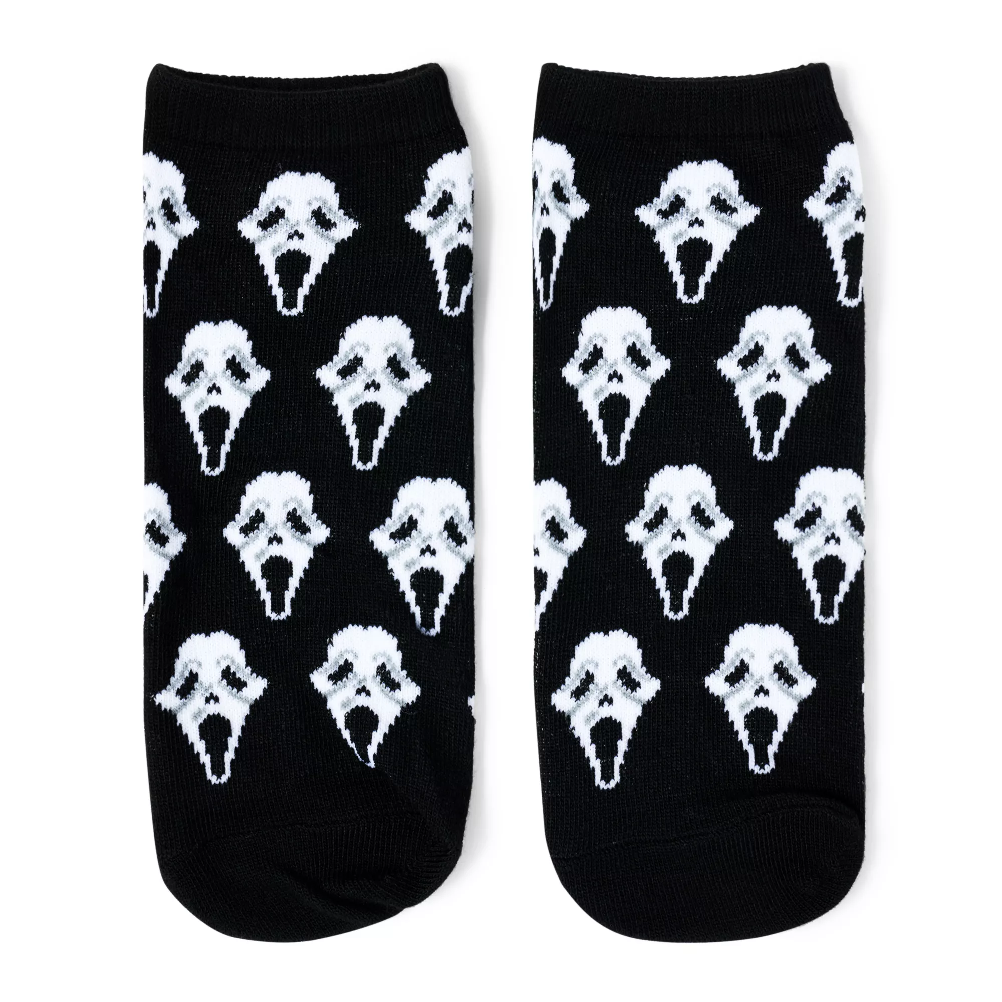 Multi-Pack Black and Yellow Ghost Face Ankle Socks - 5 Pair at Spencer's