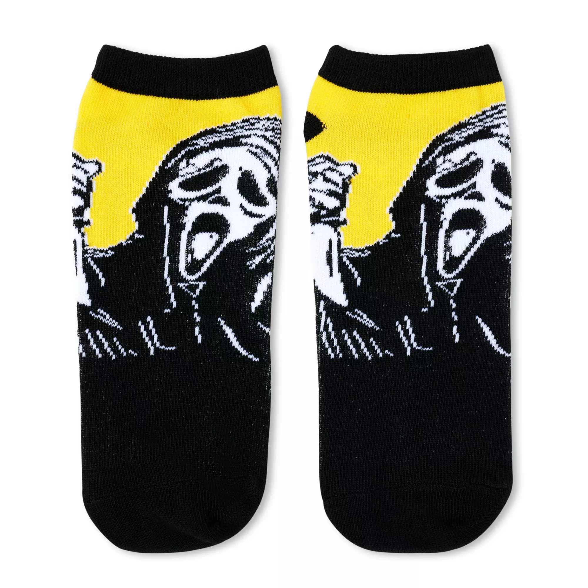 Multi-Pack Black and Yellow Ghost Face Ankle Socks - 5 Pair at Spencer's
