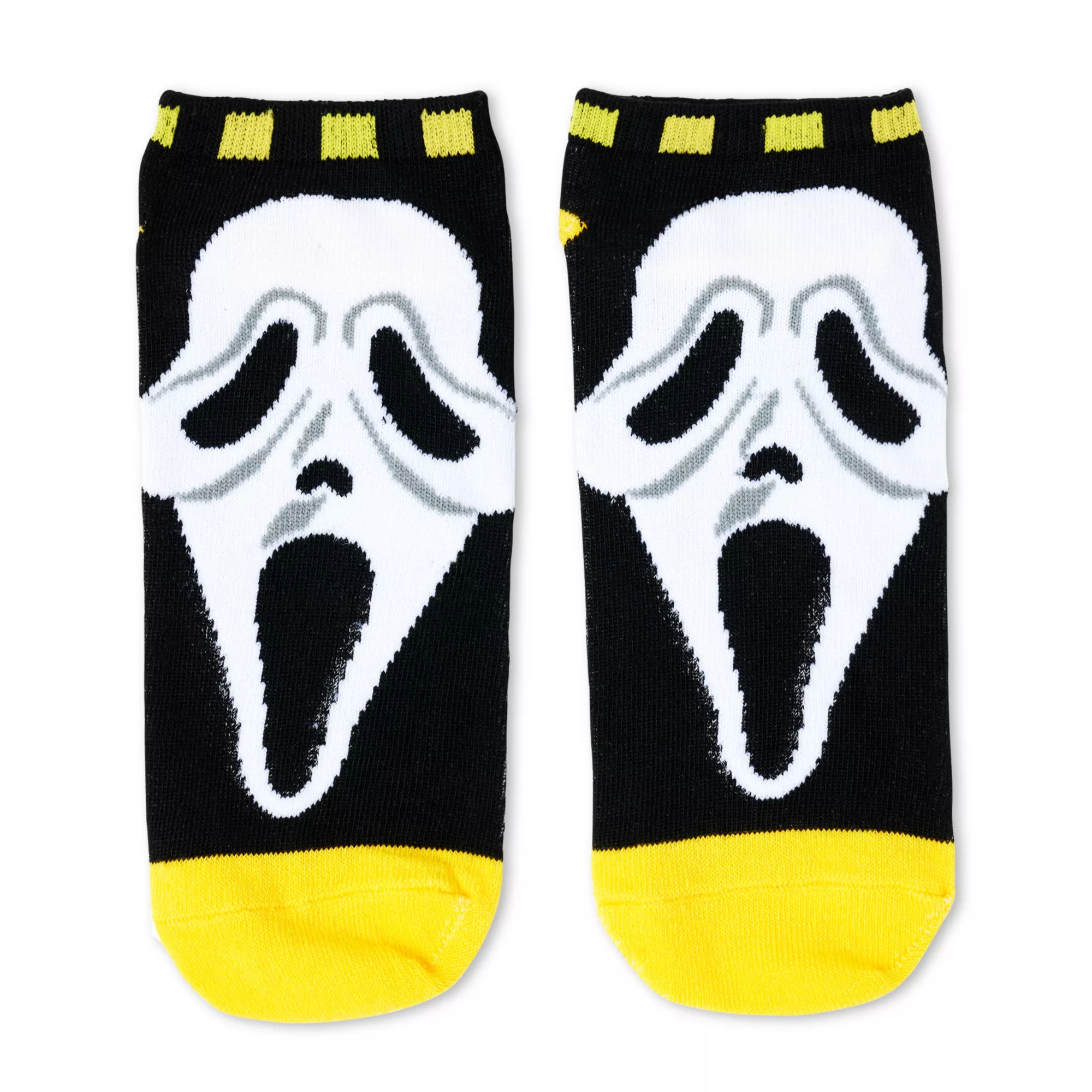 Multi-Pack Black and Yellow Ghost Face Ankle Socks - 5 Pair at Spencer's