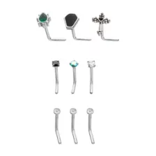 Multi-Pack Black CZ Cross and Coffin L-Bend Nose Rings 9 Pack - 20 Gauge at Spencer's