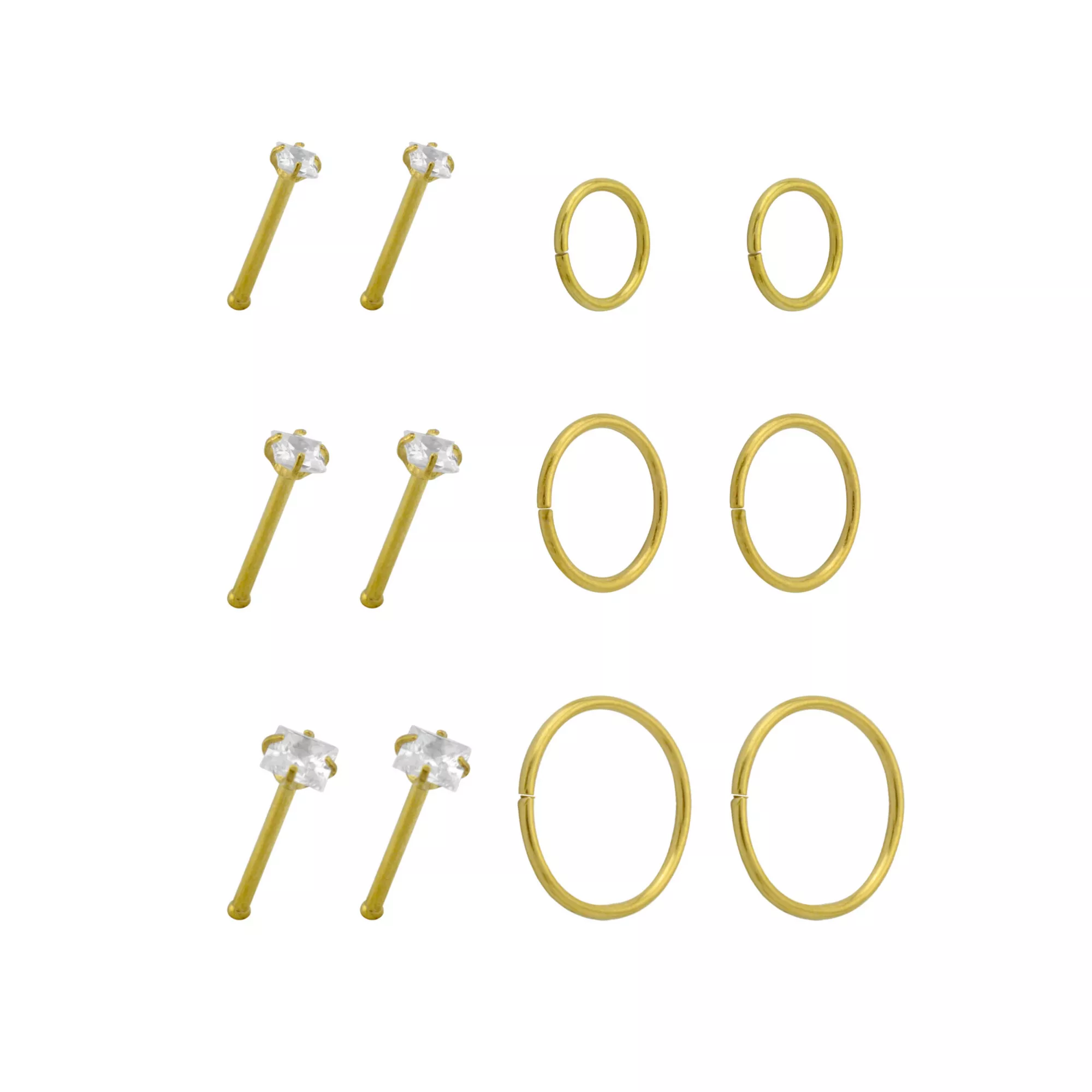 Multi-Pack CZ Shapes Gold-Tone Titanium Nose Rings 12 Pack - 20 Gauge at Spencer's
