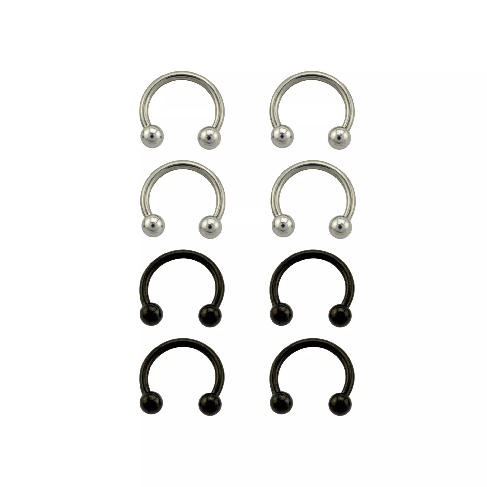 Multi-Pack Silvertone and Black Titanium Horseshoe Rings 8 Pack - 14 Gauge at Spencer's
