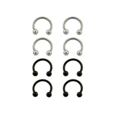 Multi-Pack Silvertone and Black Titanium Horseshoe Rings 8 Pack - 14 Gauge at Spencer's