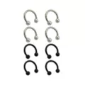 Multi-Pack Silvertone and Black Titanium Horseshoe Rings 8 Pack - 14 Gauge at Spencer's