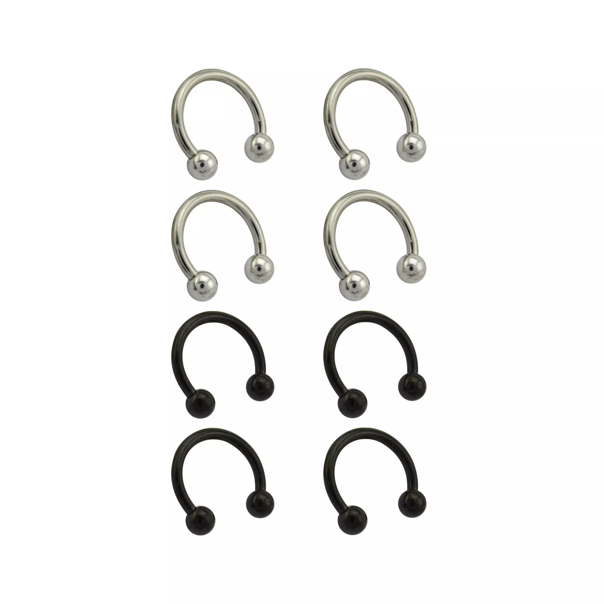 Multi-Pack Silvertone and Black Titanium Horseshoe Rings 8 Pack - 14 Gauge at Spencer's
