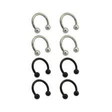 Multi-Pack Silvertone and Black Titanium Horseshoe Rings 8 Pack - 14 Gauge at Spencer's