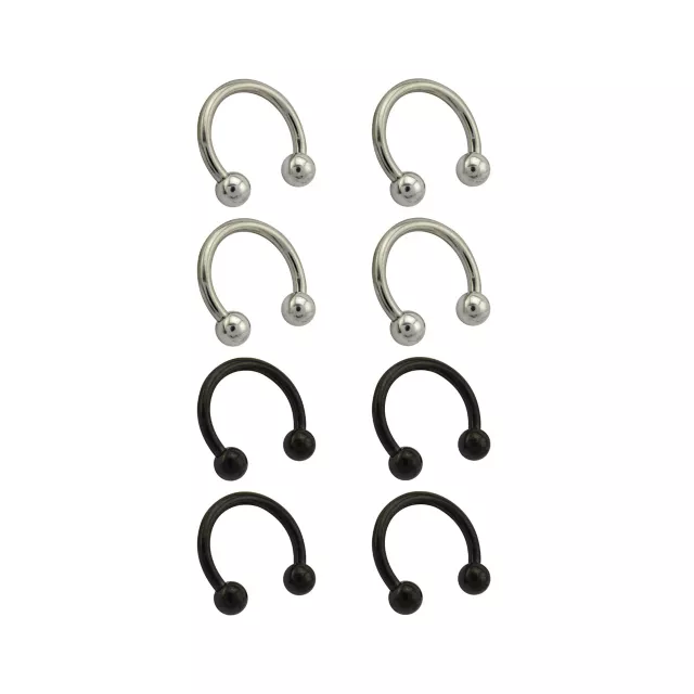 Multi-Pack Silvertone and Black Titanium Horseshoe Rings 8 Pack - 14 Gauge at Spencer's
