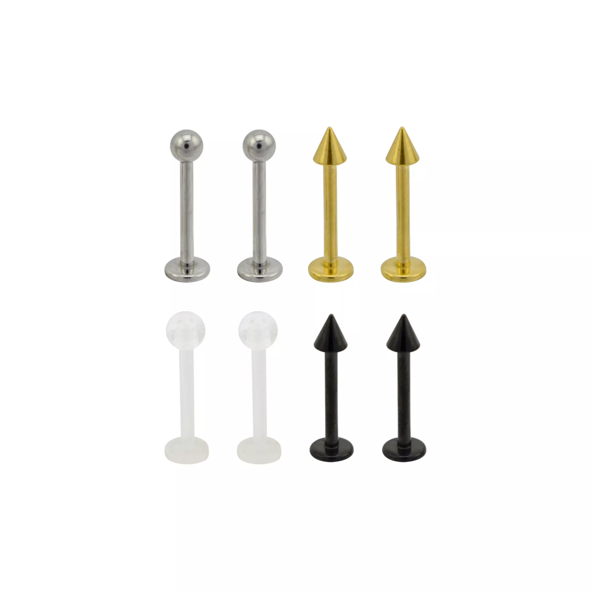 Multi-Pack Silver Black and Gold Titanium Labret Lip Rings 8 Pack - 16 Gauge at Spencer's