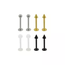 Multi-Pack Silver Black and Gold Titanium Labret Lip Rings 8 Pack - 16 Gauge at Spencer's