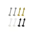 Multi-Pack Silver Black and Gold Titanium Labret Lip Rings 8 Pack - 16 Gauge at Spencer's