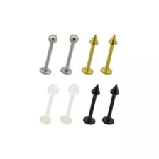 Multi-Pack Silver Black and Gold Titanium Labret Lip Rings 8 Pack - 16 Gauge at Spencer's
