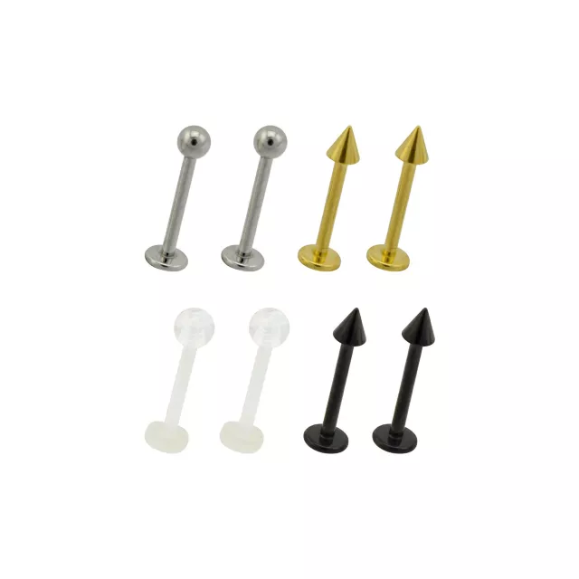 Multi-Pack Silver Black and Gold Titanium Labret Lip Rings 8 Pack - 16 Gauge at Spencer's