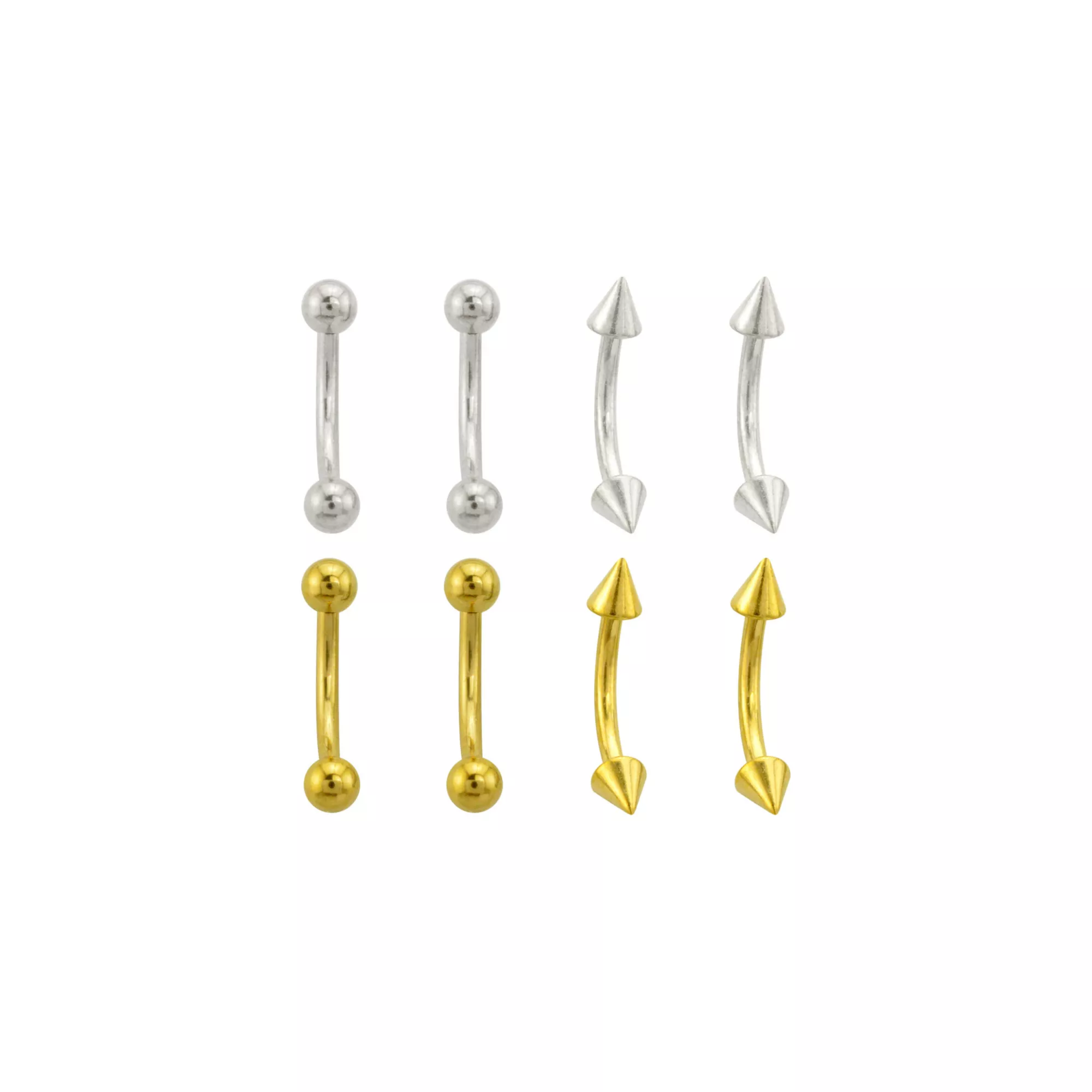 Multi-Pack Silvertone and Goldtone Titanium Curved Barbells 8 Pack - 16 Gauge at Spencer's