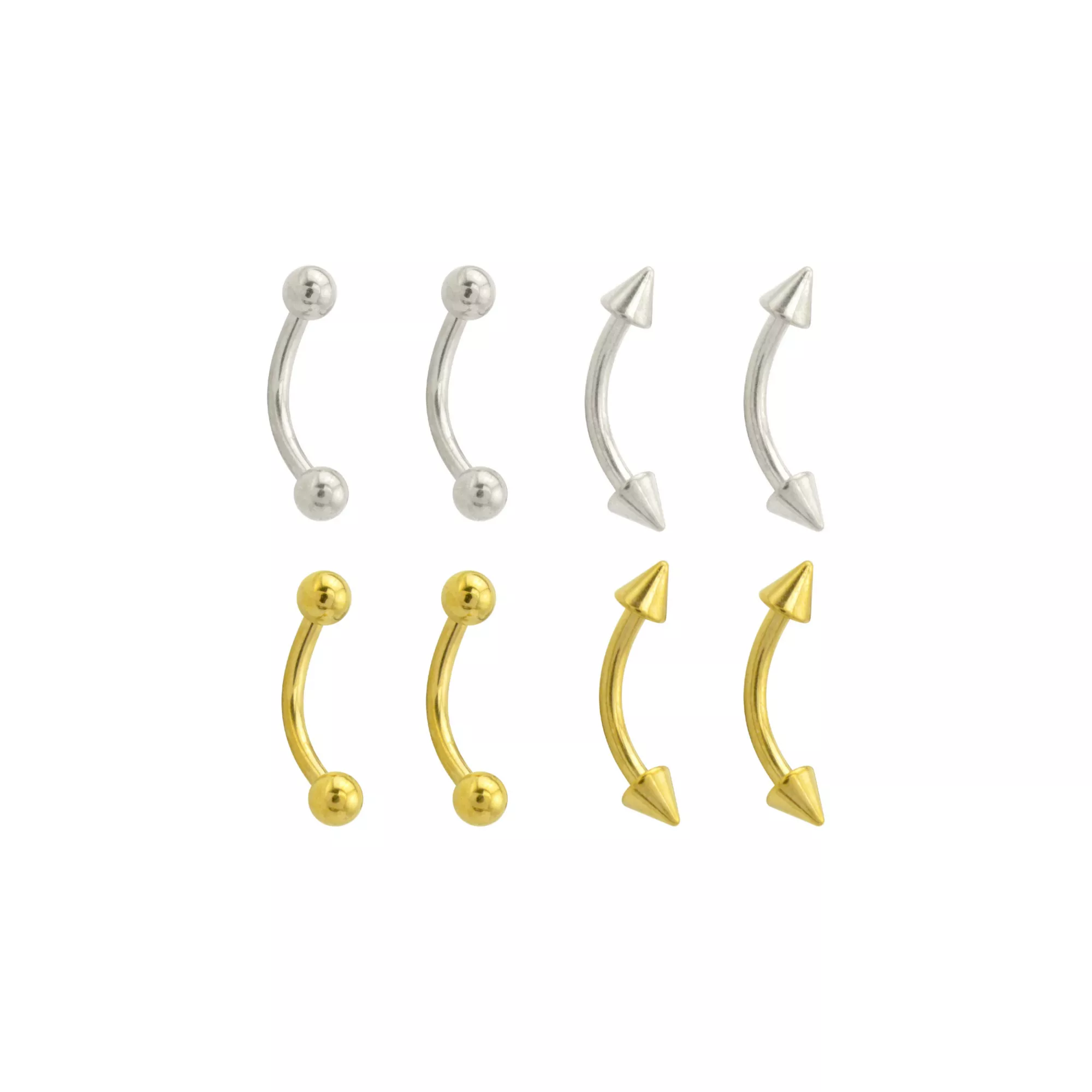 Multi-Pack Silvertone and Goldtone Titanium Curved Barbells 8 Pack - 16 Gauge at Spencer's