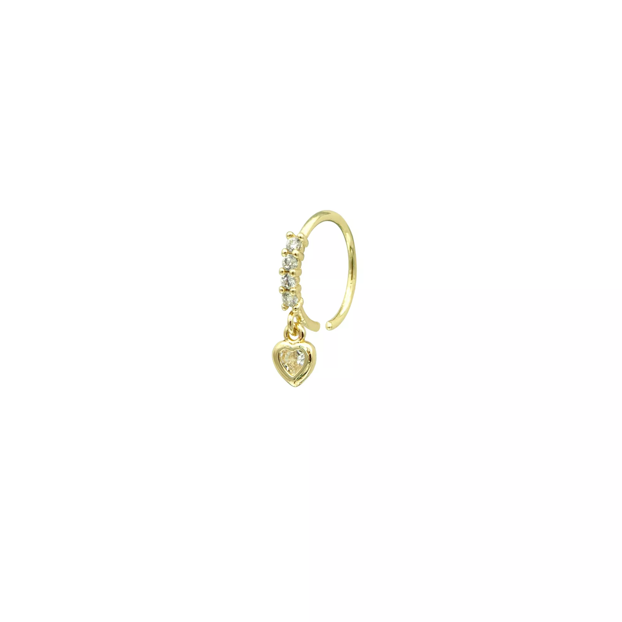 Gold CZ Heart Dangle Ring - 20 Gauge