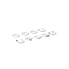 Multi-Pack CZ and Aurora Borealis Effect Hoops and Half Hoop Nose Rings 9 Pack - 20 Gauge at Spencer's