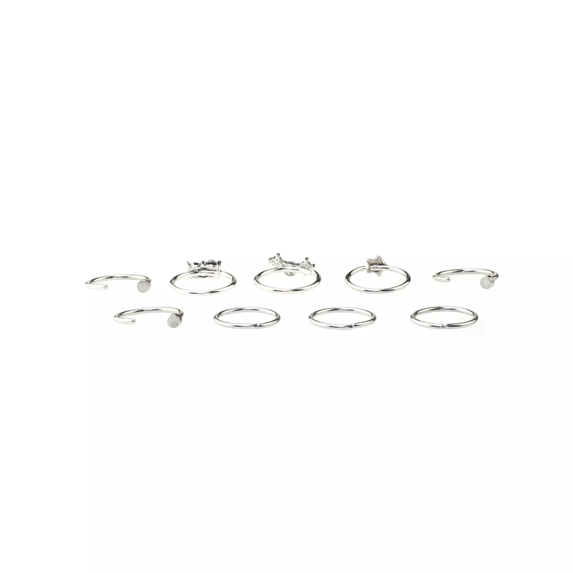 Multi-Pack CZ and Aurora Borealis Effect Hoops and Half Hoop Nose Rings 9 Pack - 20 Gauge at Spencer's