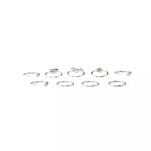 Multi-Pack CZ and Aurora Borealis Effect Hoops and Half Hoop Nose Rings 9 Pack - 20 Gauge at Spencer's