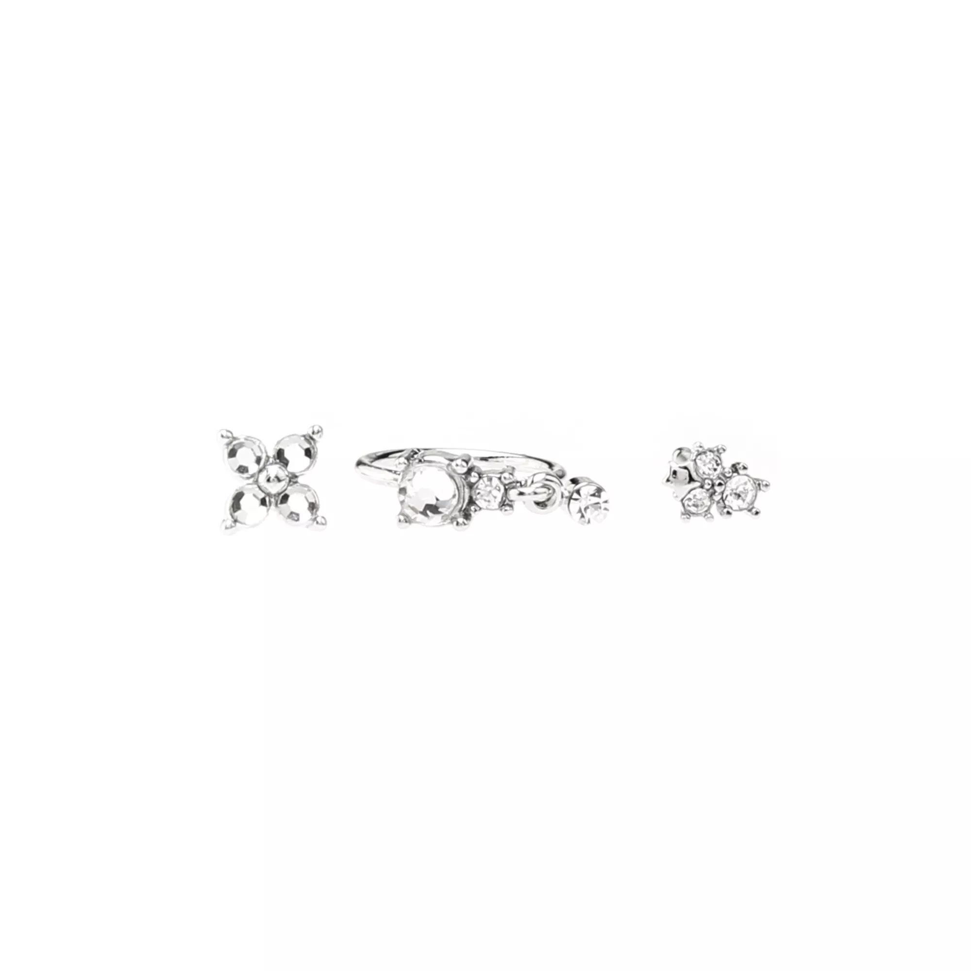 Multi-Pack Silver and CZ Cluster L-Bend Nose Hoop and Pins 3 Pack - 20 Gauge