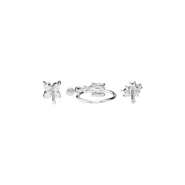 Multi-Pack Silver and CZ Cluster L-Bend Nose Hoop and Pins 3 Pack - 20 Gauge at Spencer's
