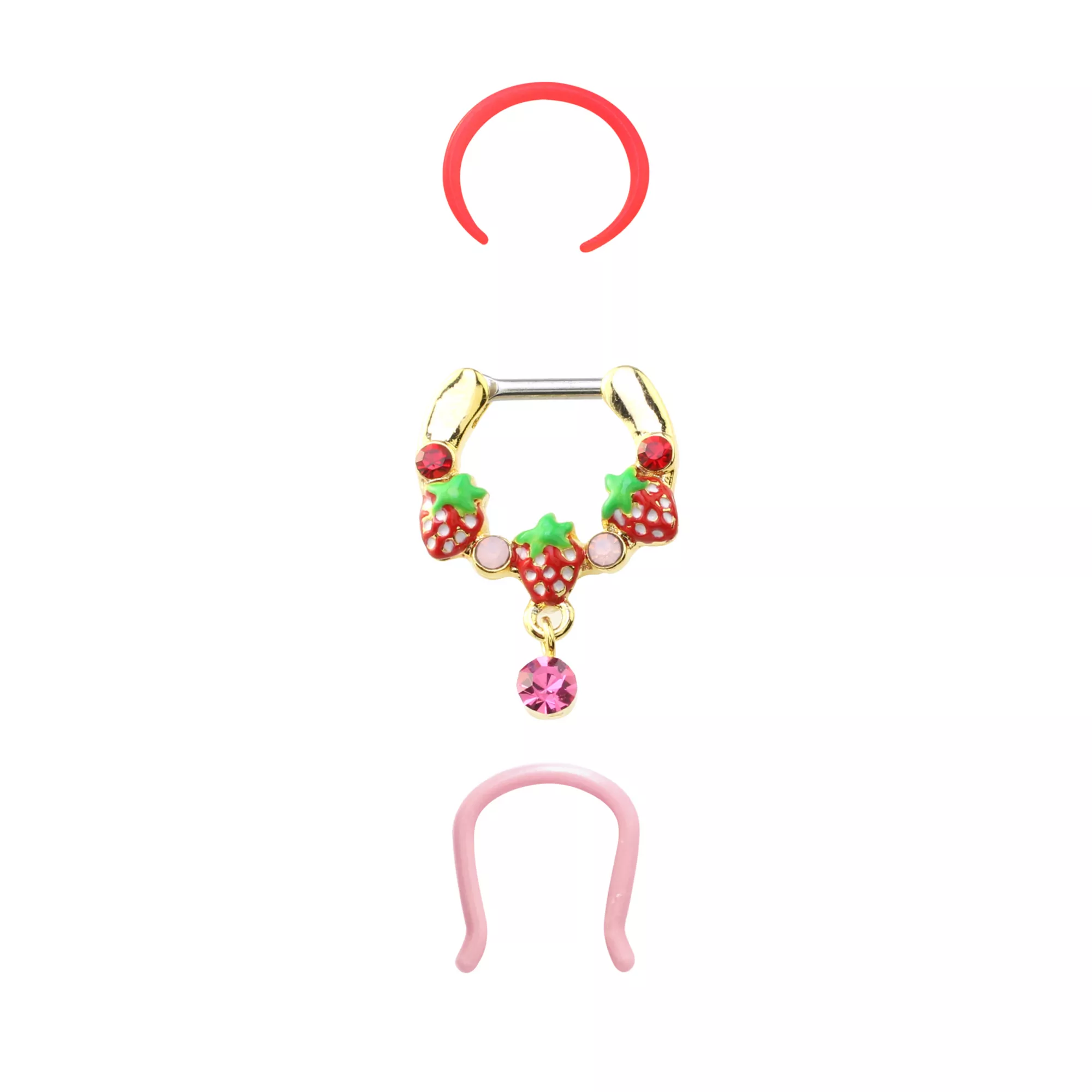 Multi-Pack CZ Strawberry Septum Clicker and Retainers 3 Pack - 16 Gauge at Spencer's