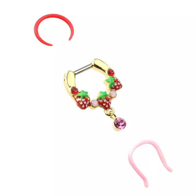 Multi-Pack CZ Strawberry Septum Clicker and Retainers 3 Pack - 16 Gauge at Spencer's