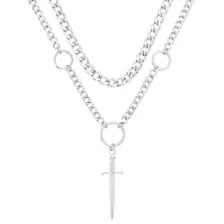 Silvertone Double Row Dagger Pendant Chain Necklace at Spencer's