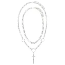 Silvertone Double Row Dagger Pendant Chain Necklace at Spencer's