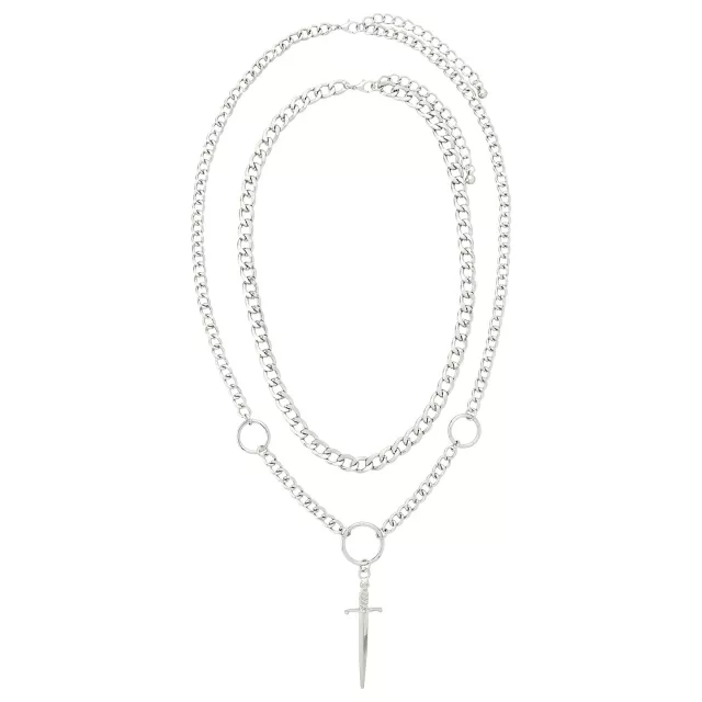 Silvertone Double Row Dagger Pendant Chain Necklace at Spencer's