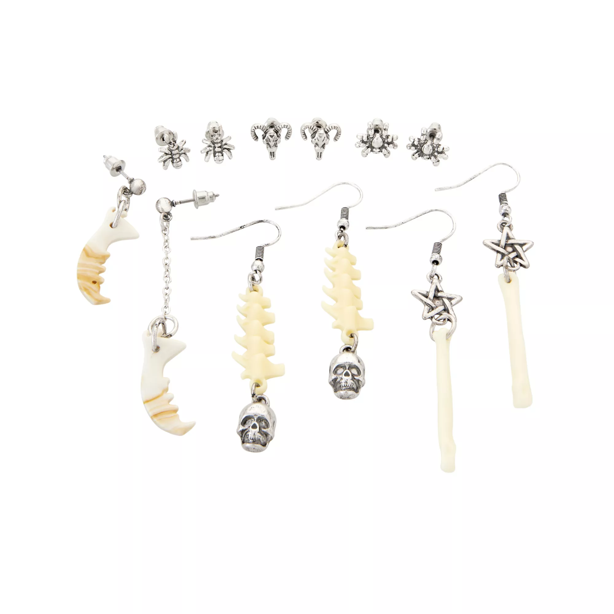 Multi-Pack Spider and Bones Stud and Dangle Earrings - 6 Pack at Spencer's