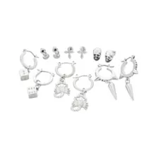 Multi-Pack Silver Skull Scorpion and Dice Stud and Huggie Hoop Earrings - 6 Pack at Spencer's