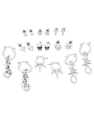 Multi Pack Silver Grunge Earrings 9 Pack Spencer s