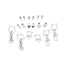 Multi-Pack Silver Grunge Earrings - 9 Pack at Spencer's