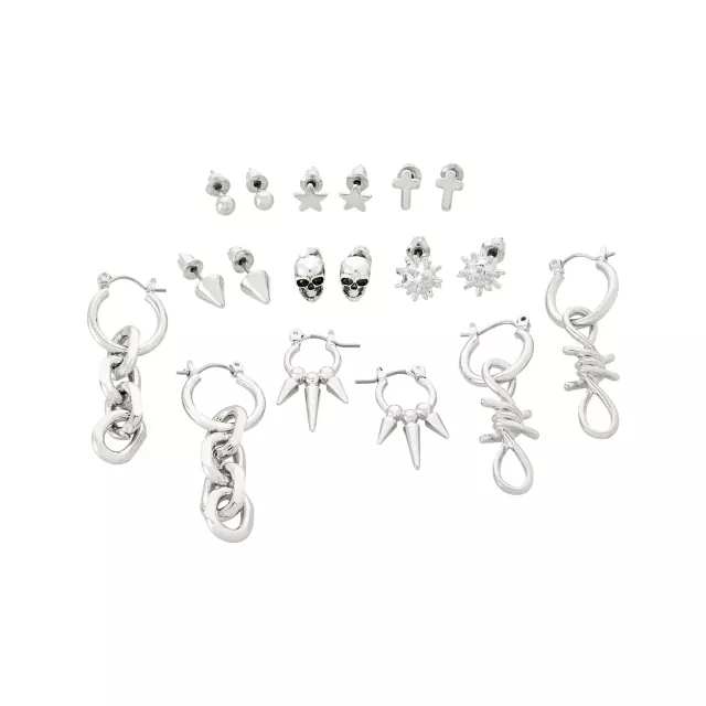 Multi-Pack Silver Grunge Earrings - 9 Pack at Spencer's