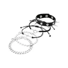 Multi-Pack Silver and Black Spike Chain Bracelets - 5 Pack at Spencer's