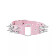 Pink Faux Leather Spiked Choker Necklace at Spencer's