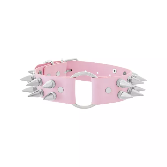 Pink Faux Leather Spiked Choker Necklace at Spencer's