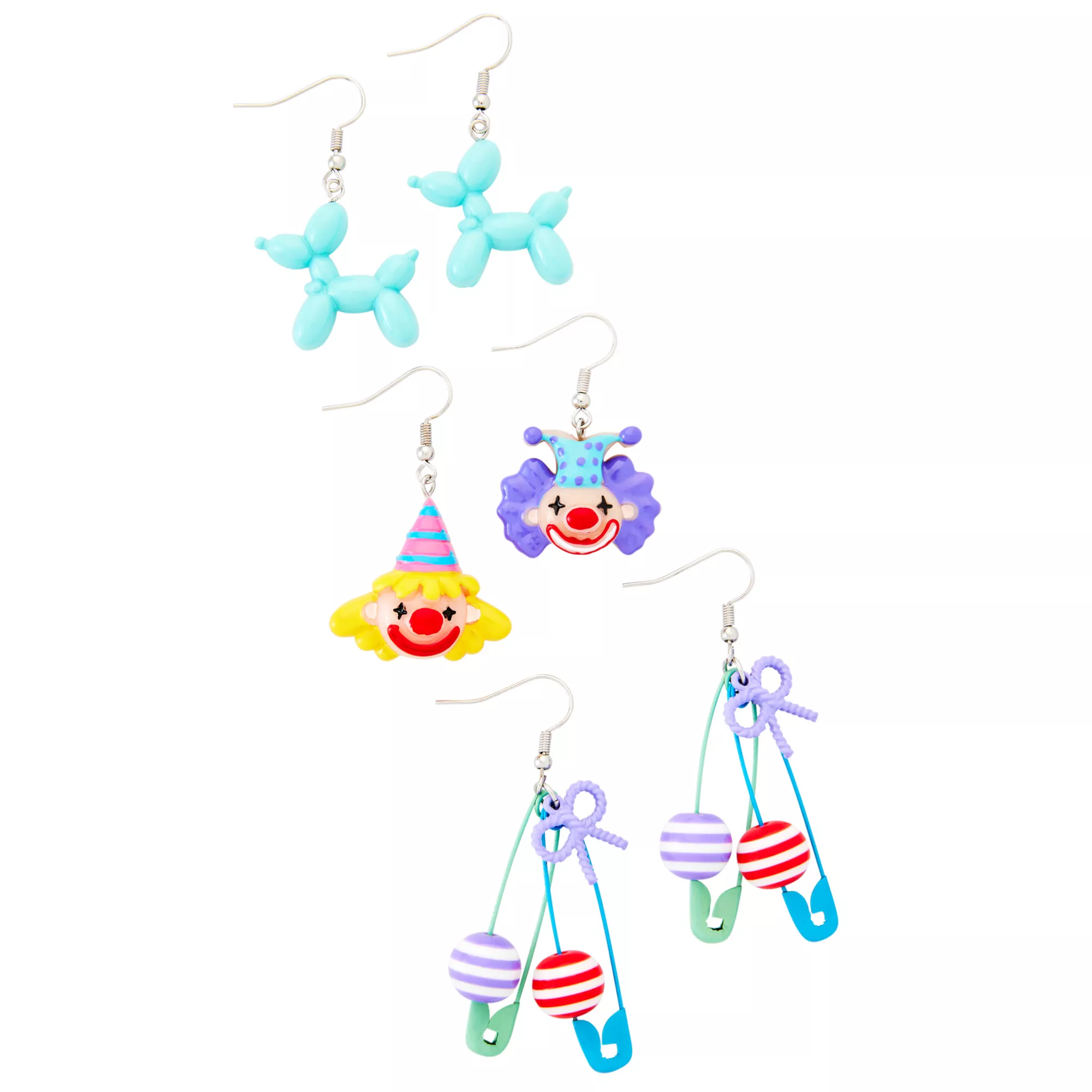 Multi-Pack Clown Balloon Animal Earrings - 3 Pair at Spencer's