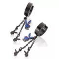 Blue CZ Triple Playboy Bunny Titanium Chain Dangle Huggie Hoop Earrings - 18 Gauge at Spencer's