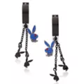 Blue CZ Triple Playboy Bunny Titanium Chain Dangle Huggie Hoop Earrings - 18 Gauge at Spencer's