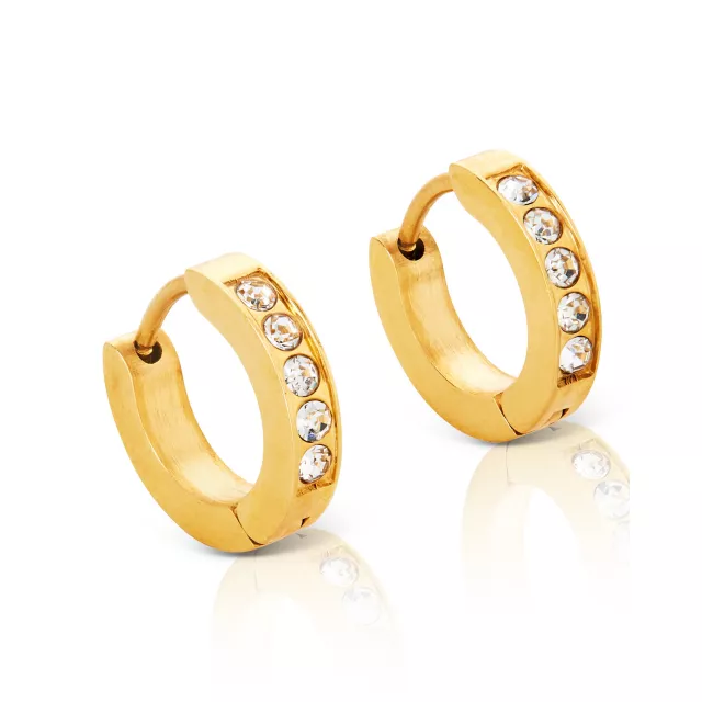 CZ Playboy Bunny Goldtone Titanium Hoop Huggie Dangle Earrings 3 Pack - 18 Gauge at Spencer's