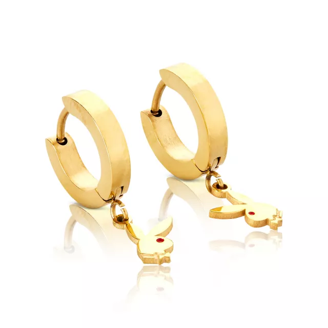 CZ Playboy Bunny Goldtone Titanium Hoop Huggie Dangle Earrings 3 Pack - 18 Gauge at Spencer's