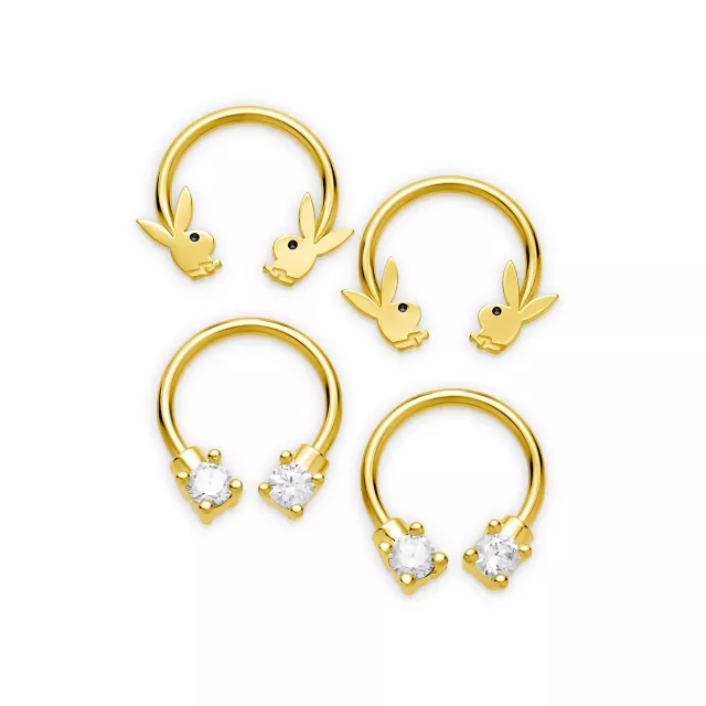Multi-Pack Goldtone ASTM F-136 Titanium CZ Playboy Bunny Horseshoe Rings 2 Pair - 16 Gauge at Spencer's