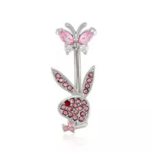 CZ Pink Playboy Bunny Butterfly Belly Ring - 14 Gauge at Spencer's