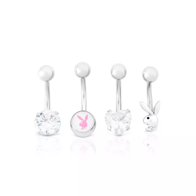 Goldtone CZ Playboy Bunny Titanium Heart Dangle Belly Ring - 14 Gauge at Spencer's